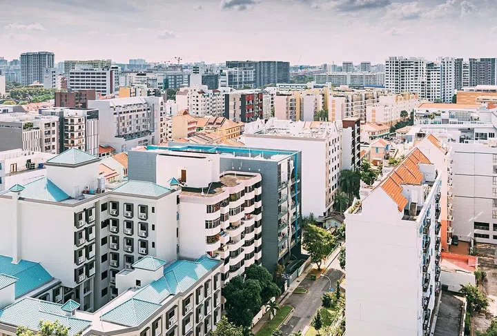 Singapore-16 JUN 2018: Singapore Geylang area residential building aerial view
