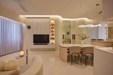Lee Zeng Cong & Helen Chin’s all-white living room in a 3-bedroom condominium apartment in Leedon Heights.