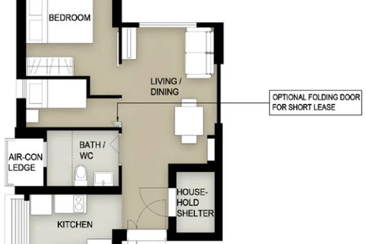 Kembangan Wave BTO 2-room flexi (type 2) floor plan (48 sqm).
