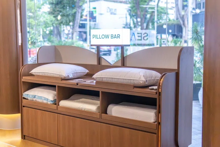 Pillow bar at the new Sealy flagship store located at 1 Nassim Road.