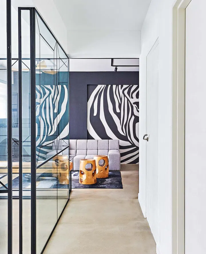 House Tour: 3-Room BTO in Punggol with $80,000 Zebra Prints, Black & White Renovation