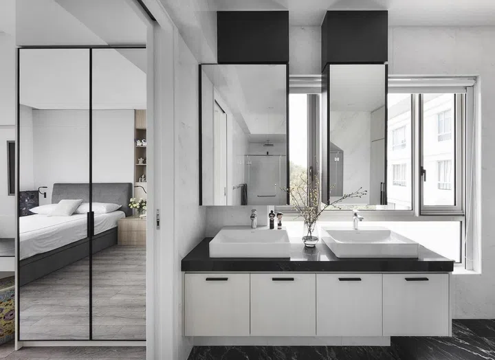 His hers master bathroom set up for a retired couple's 2-storey penthouse in Bukit Timah.