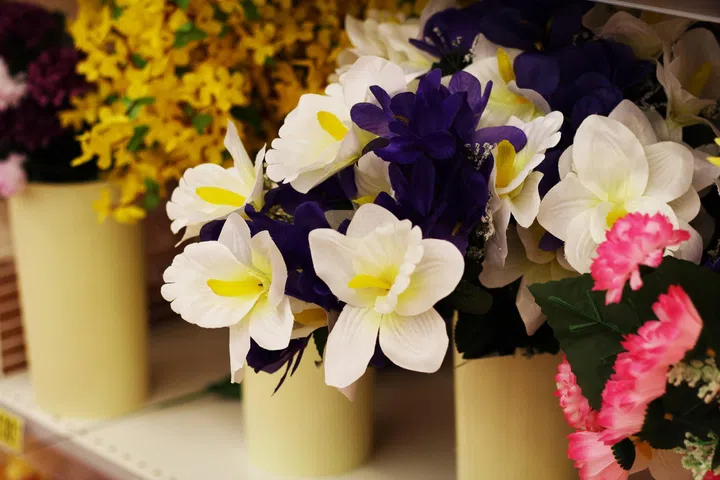 different flowers violet white blue bouquet