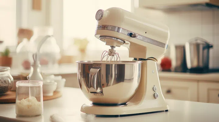 Electric stand mixer on kitchen counter top. Generative AI