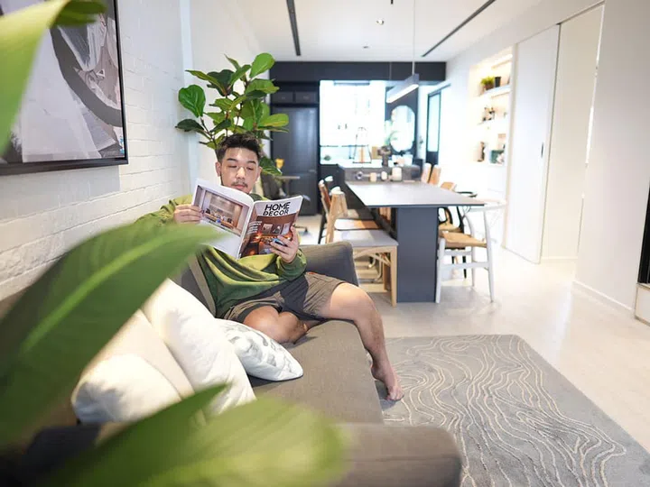 Aiken Chia shares this 700 sq ft, 3-room resale HDB flat with his retired mother.