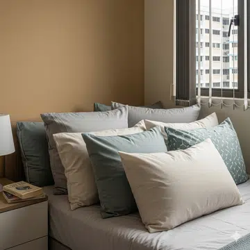 Pillows on a bed in a HDB bedroom.