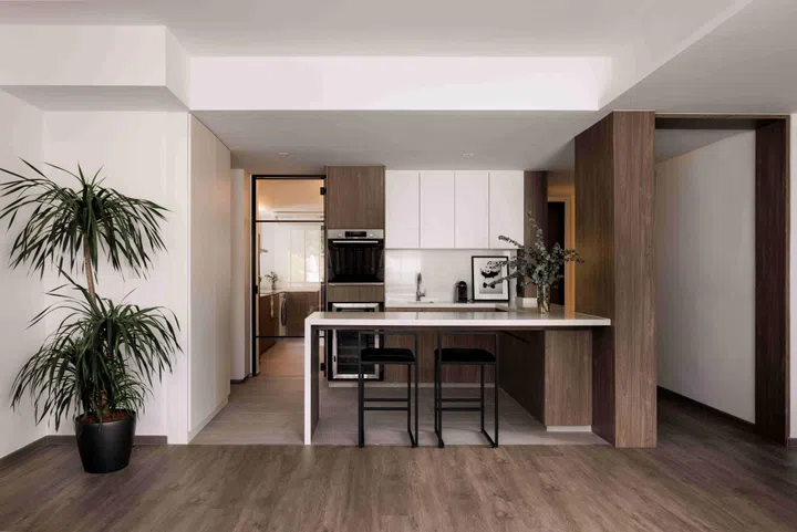 The dry kitchen seamlessly integrates with the common areas.