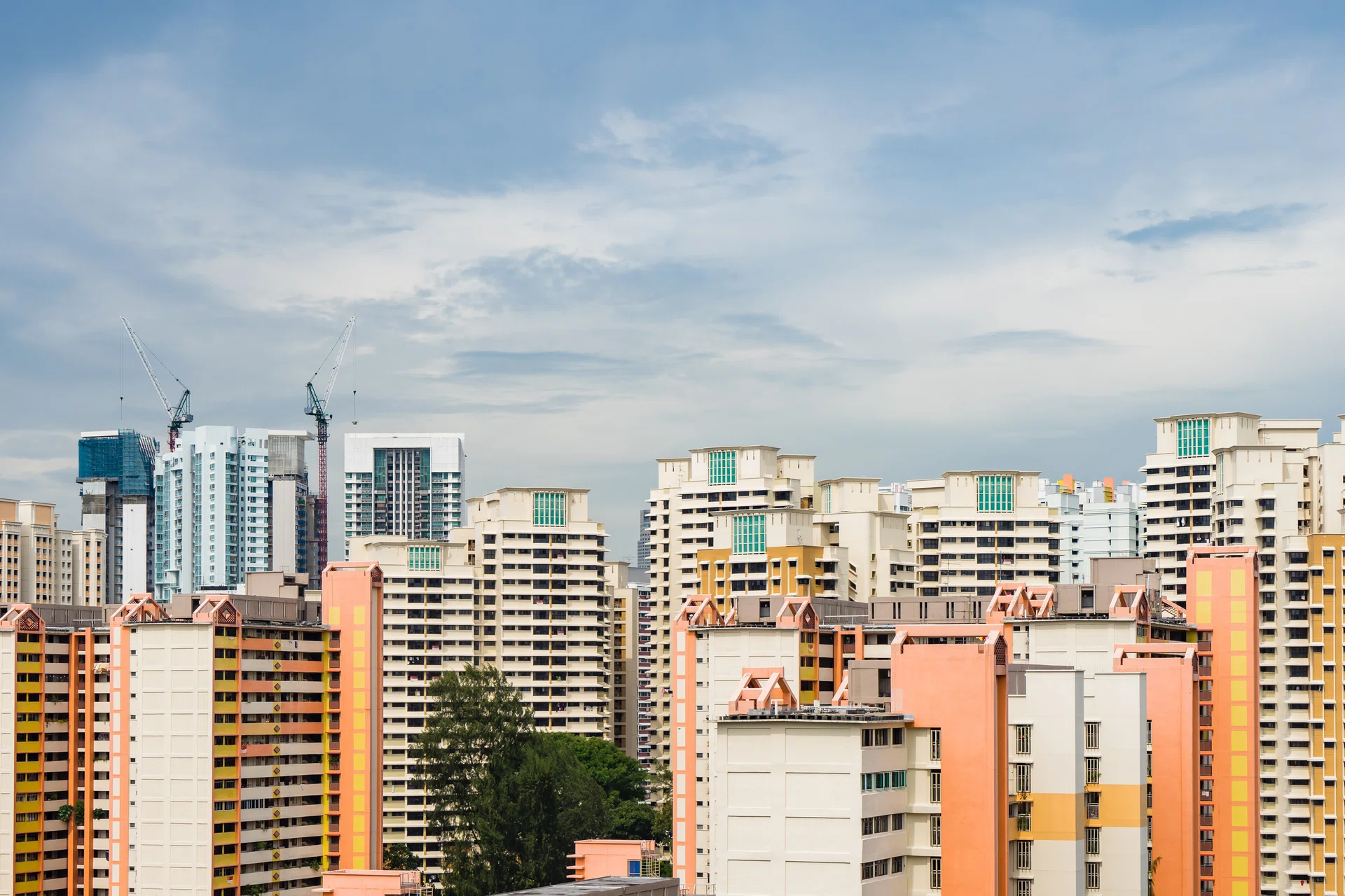 Singapore skyscrapers traditional Apartments, Singapore House on sunny day and cloud