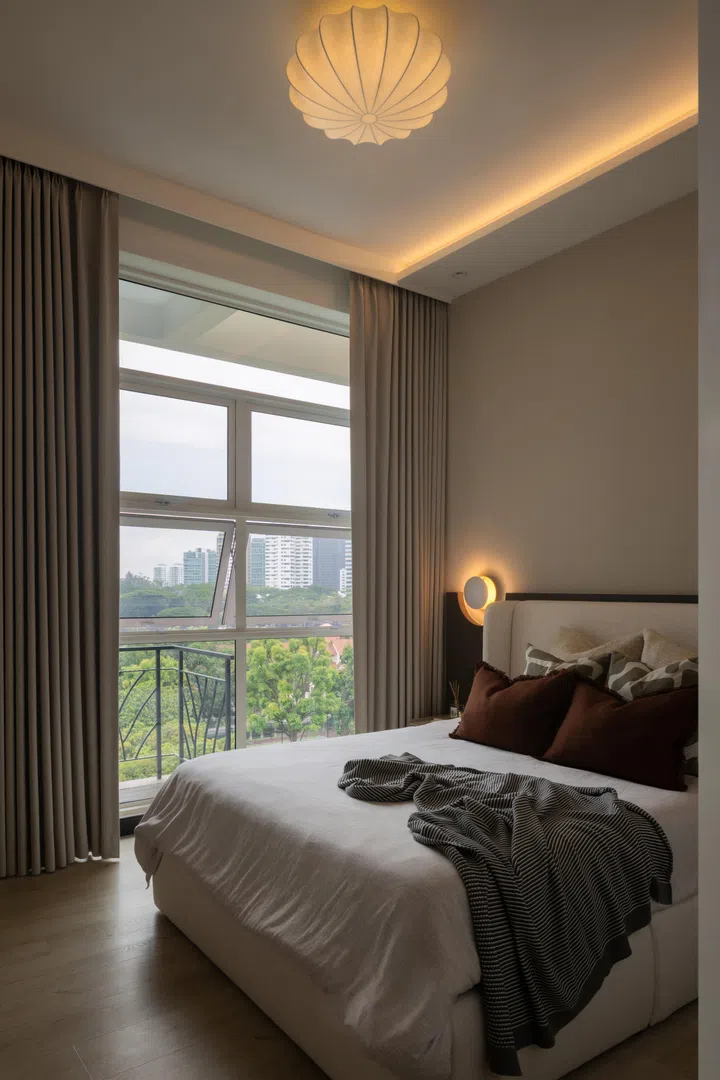 The master bedroom’s ambience is all about warmth and restfulness.