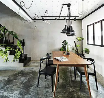 low ceiling, pendant lamp, dining table