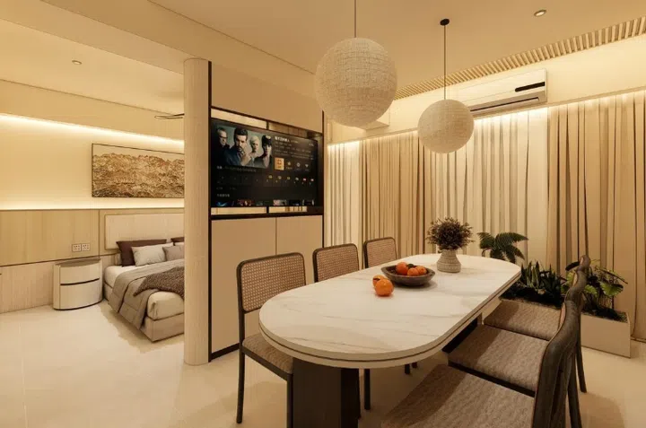 Computer-generated images of the couple’s new flat: the dining area.