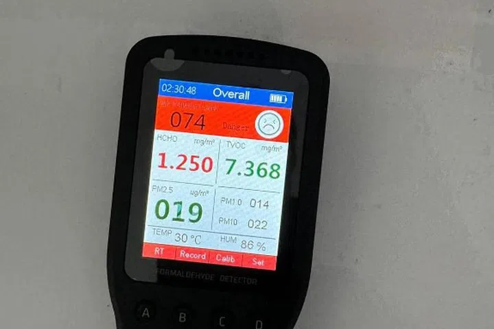 Even after six treatments to scrub the place clean of formaldehyde, the levels of formaldehyde in her apartment registered on the spectrophotometer were still above industrial safety levels.
