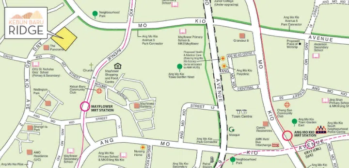 Map showing location of Kebun Baru Ridge, launched in the June 2026 HDB BTO sales exercise.