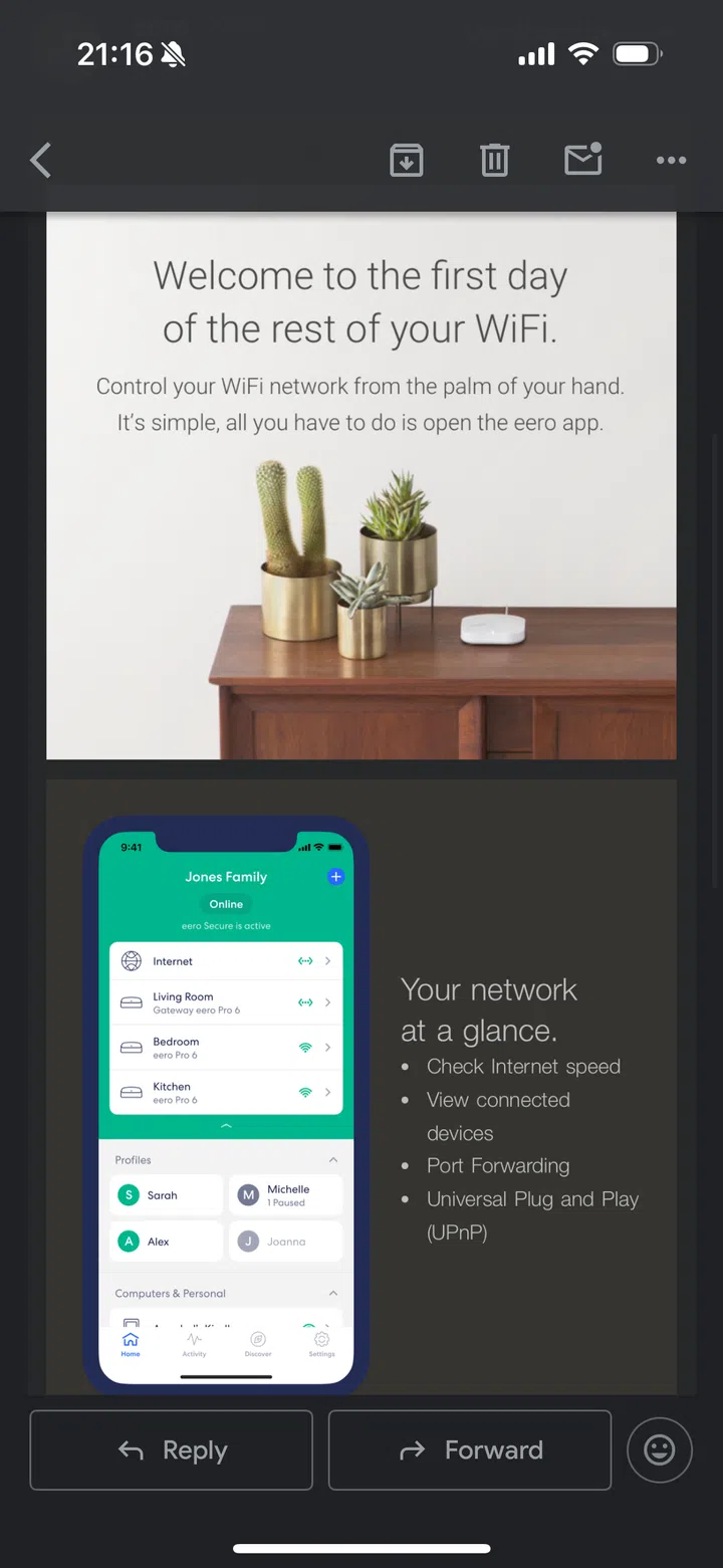 Screengrab of the dashboard on the Eero mobile app.