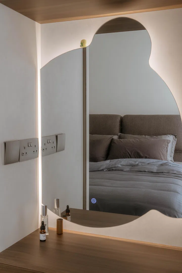 Also in the master bedroom is a vanity near the window, chosen for its natural lighting. 