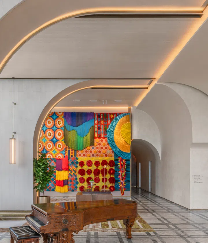 Artwork “Blockwilt” by Thai female artist, Ploenchan Vinyaratn, is positioned in the lobby of the Andaz One Bangkok.