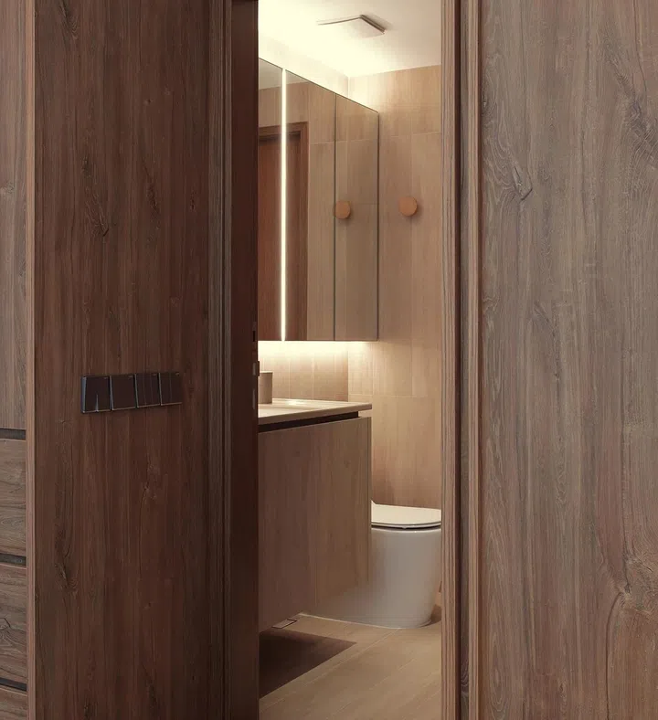 Where once there was no vanity area in the former bathroom, the overhauled bathroom now has one that makes getting ready easier.
