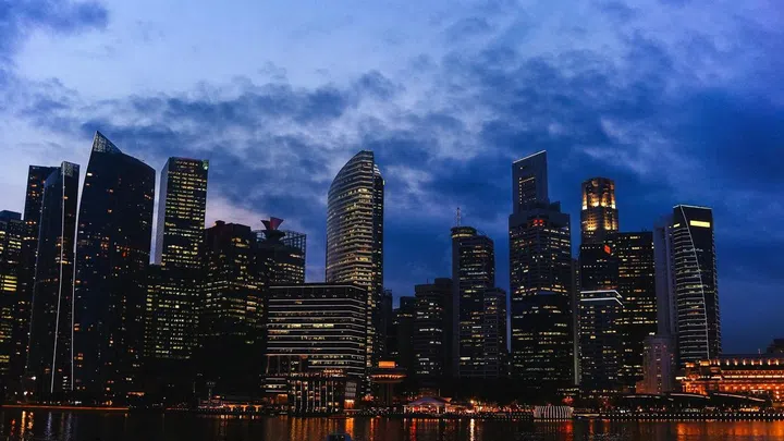 Singapore Central Business District bank industry City lights at night. Night metropolis