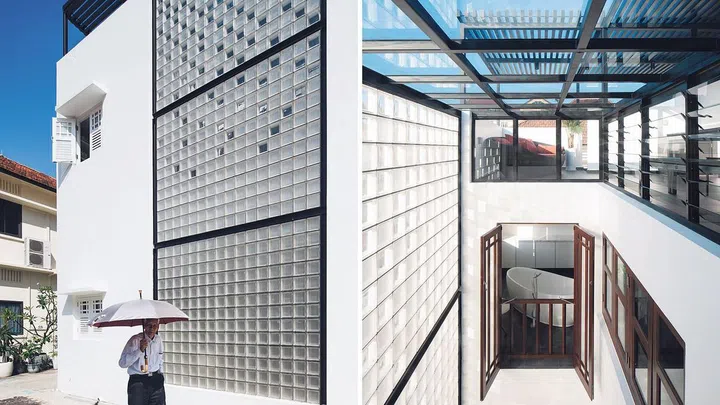Curated visual reference: Visual Reference: Glass Block Facade Wraps Studioninedots Playfully Stacked Box