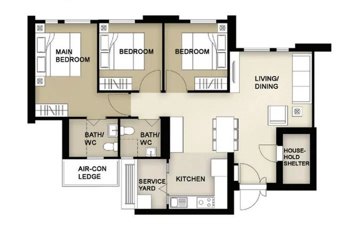 Fernvale Oasis BTO 4-room (93 sqm) floor plan.