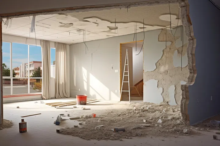 The apartment is in the process of renovation, redevelopment of the house, demolition of walls and construction waste. Dismantling.