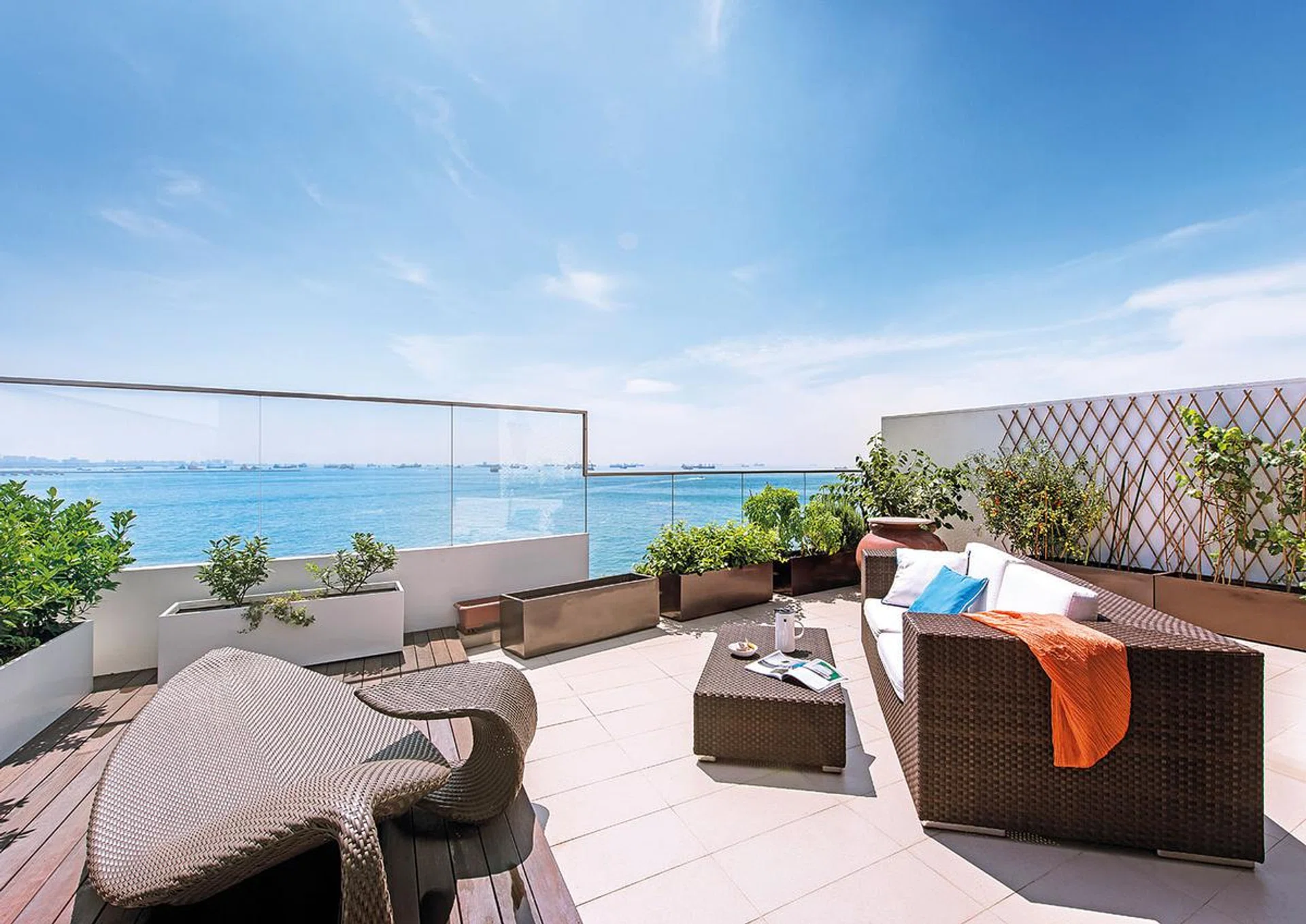 Roof terrace of a Sentosa Cove condominium penthouse, interiors designed by Collective Designs in 2015.