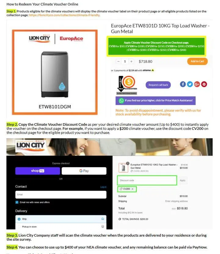 How to redeem Climate Voucher at Lion City Company Online Store