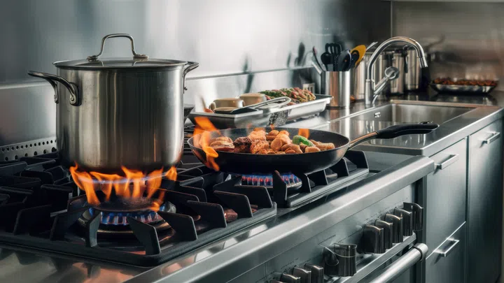 A pot of a stove top with some food on it