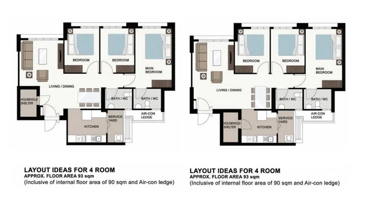 EastWave @ Canberra suggested layout for 4-room flat floor plan