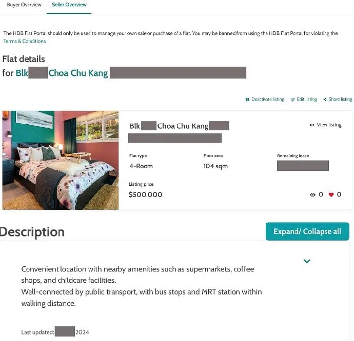 The listing will be automatically filled with details such as the address, flat type and floor area.