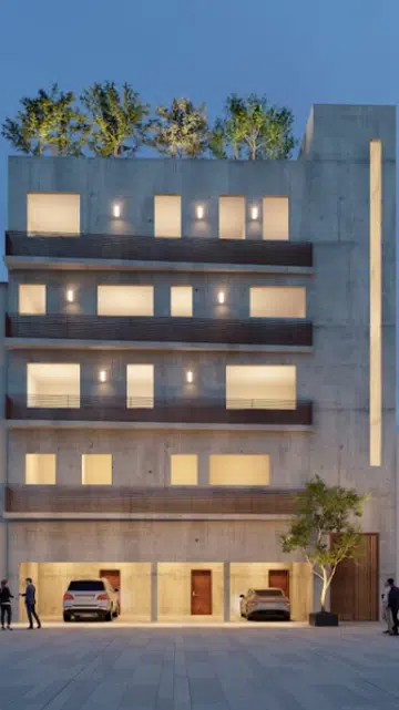 Render of rear facade of House 223.