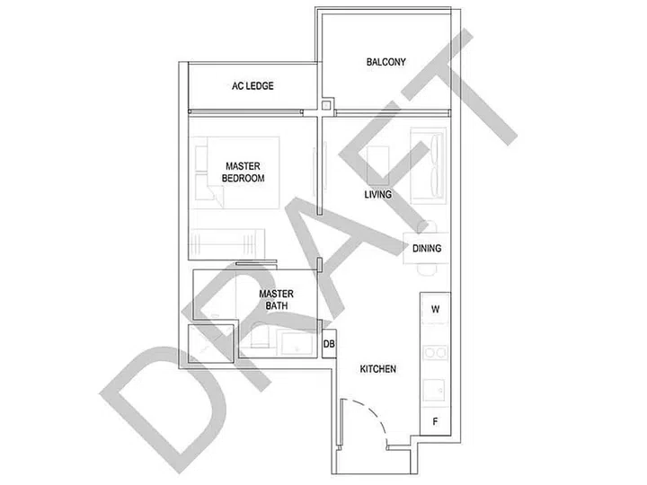 Florence Residences 1 Bedroom Type 1B1 floor plan. Image from Florence Residences official website