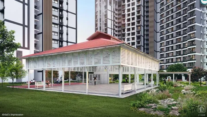 Artist’s impression of the retained Old Drill Shed from the Old Police Academy, which will be repurposed as a precinct pavilion in Mount Pleasant Crest – Prime (Oct 2025 Build-To-Order).