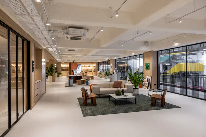 Wide view of Lamitak City Bras Basah Complex, with Lounge Area in front.