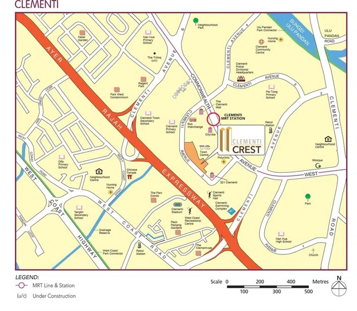 Map of area around Clementi Crest.