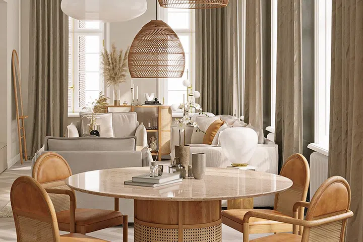 Commune Siena Dining Table ($2,277), side chairs ($469 each) and armchair ($539)