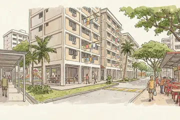 A drawing illustration of a singapore residential area.