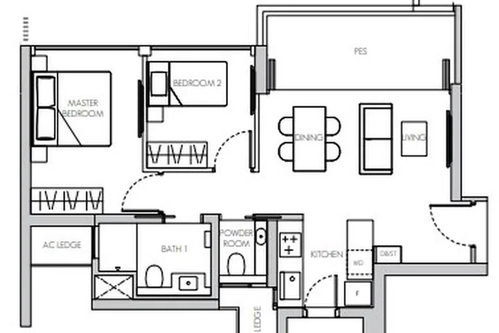 8@BT Condo 2-Bedroom TYPE B2(p) 77 sq m / 829 sq ft #01-05 floor plan.