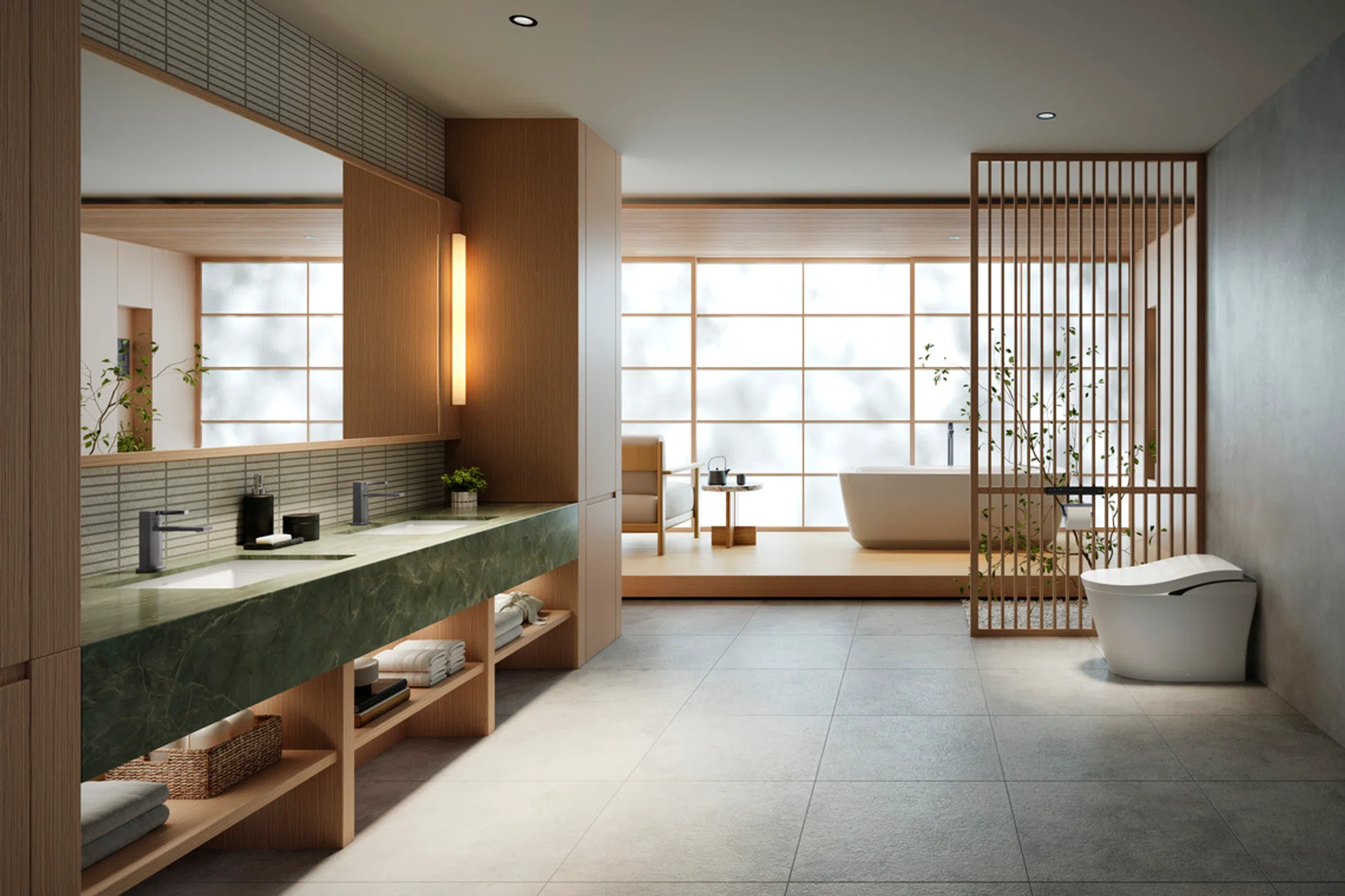 The TOTO GK Series: Kumiki (組木) faucet featured in a Japanese bathroom.