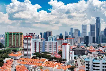 Singapore city skyline landscape at blue sky. Business Downtown and Chinatown districts. Urban skyscrapers cityscape
