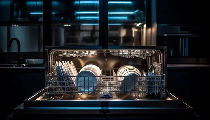 Clean crockery in modern kitchen with stainless steel generated by artificial intelligence