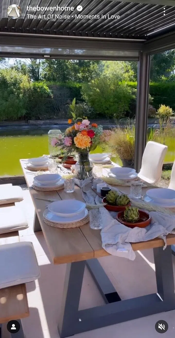 Love Island celebrity couple Olivia and Alex Bowen's luxury pad has a cosy outdoor dining area next to their kitchen patio.