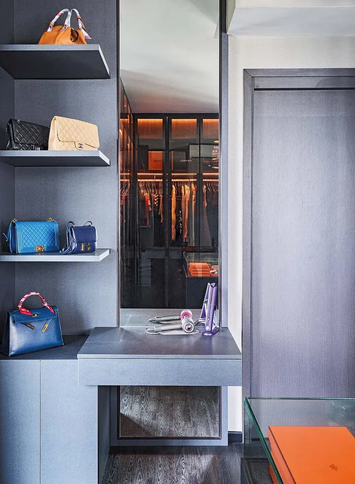 A walk-in wardrobe was converted from an existing bedroom.