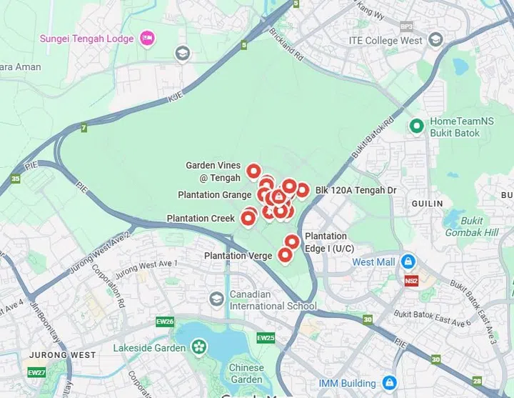 Map showing the Tengah Plantation district.