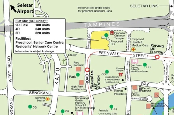 Map showing location of Fernvale Oasis HDB BTO (Standard) estate, launched in the October 2024 BTO sales exercise.