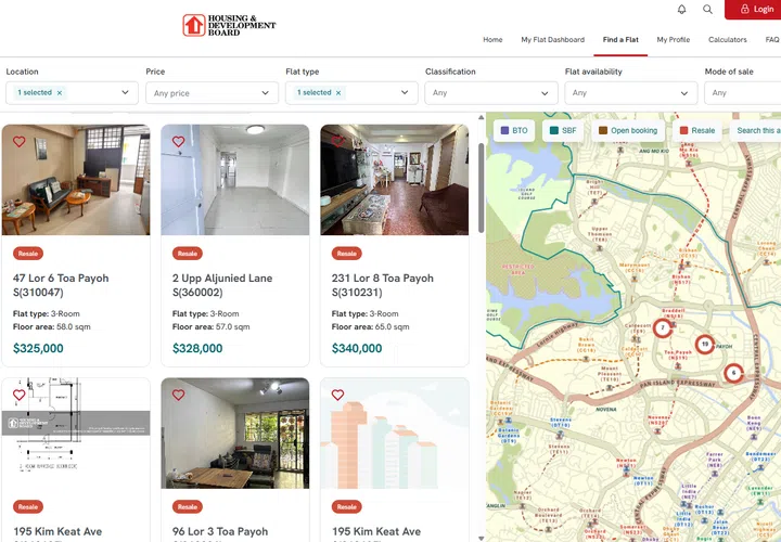 Screengrab of HDB Resale Flat Listing website