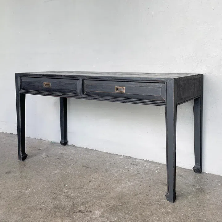 Second-hand desk: $380. Distressed Black Studio Desk (2 Drawers) from Hock Siong was sourced from a local villa-style boutique hotel.