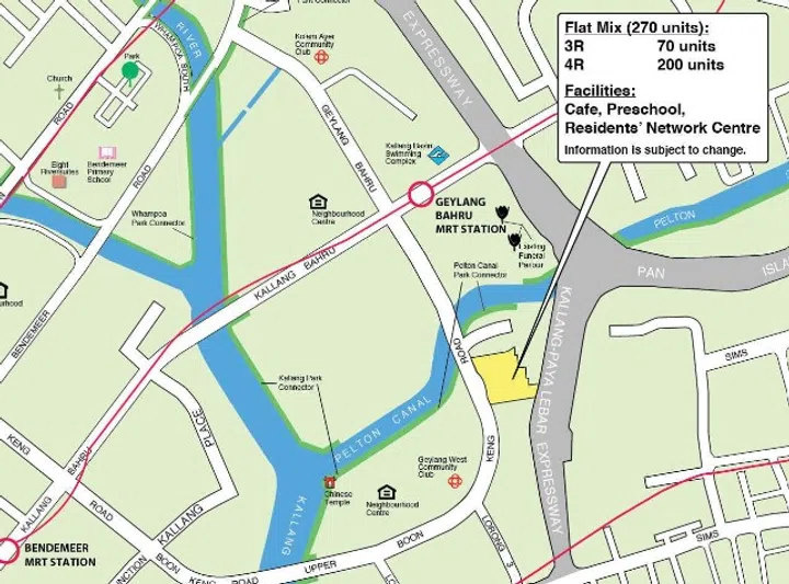 Map showing location of the Kallang View HDB BTO (Plus), launched in the October 2024 BTO sales exercise.
