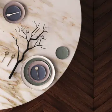 3d render of tableware and dry branchle background.