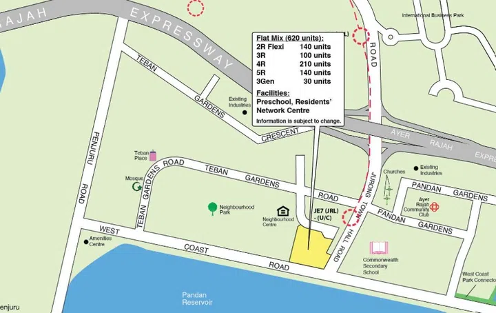 The Teban Heights Jurong East October 2025 BTO launch will be located along West Coast Road and Jurong Town Hall Road.